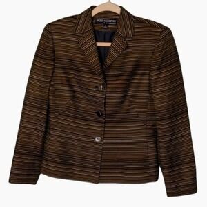 Kasper & Company ASL Brown‎ Striped Blazer Jacket Women's Size 4 Career Wear